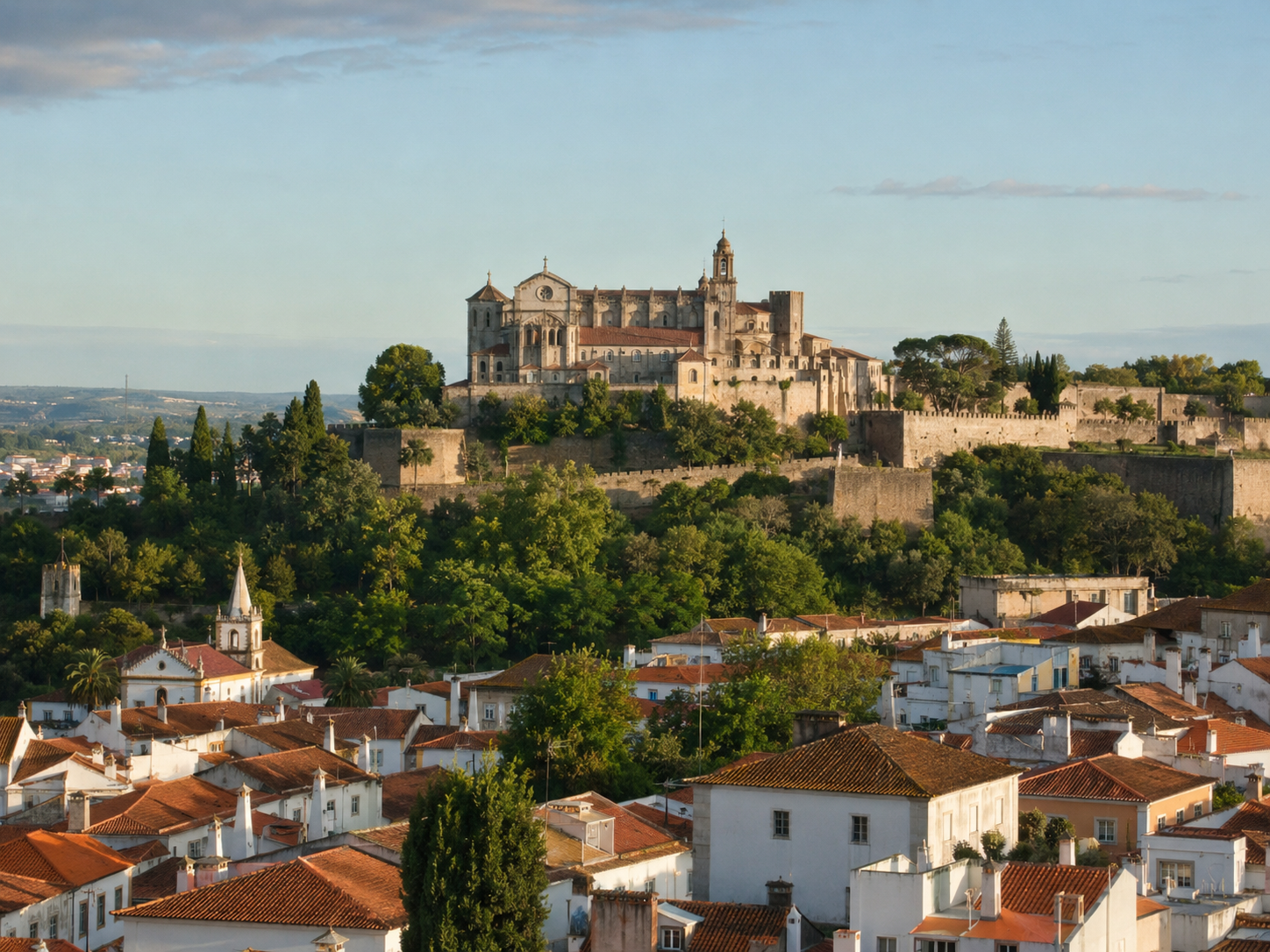 Historic architecture in Tomar, an optional stop on a Lisbon to Porto private transfer