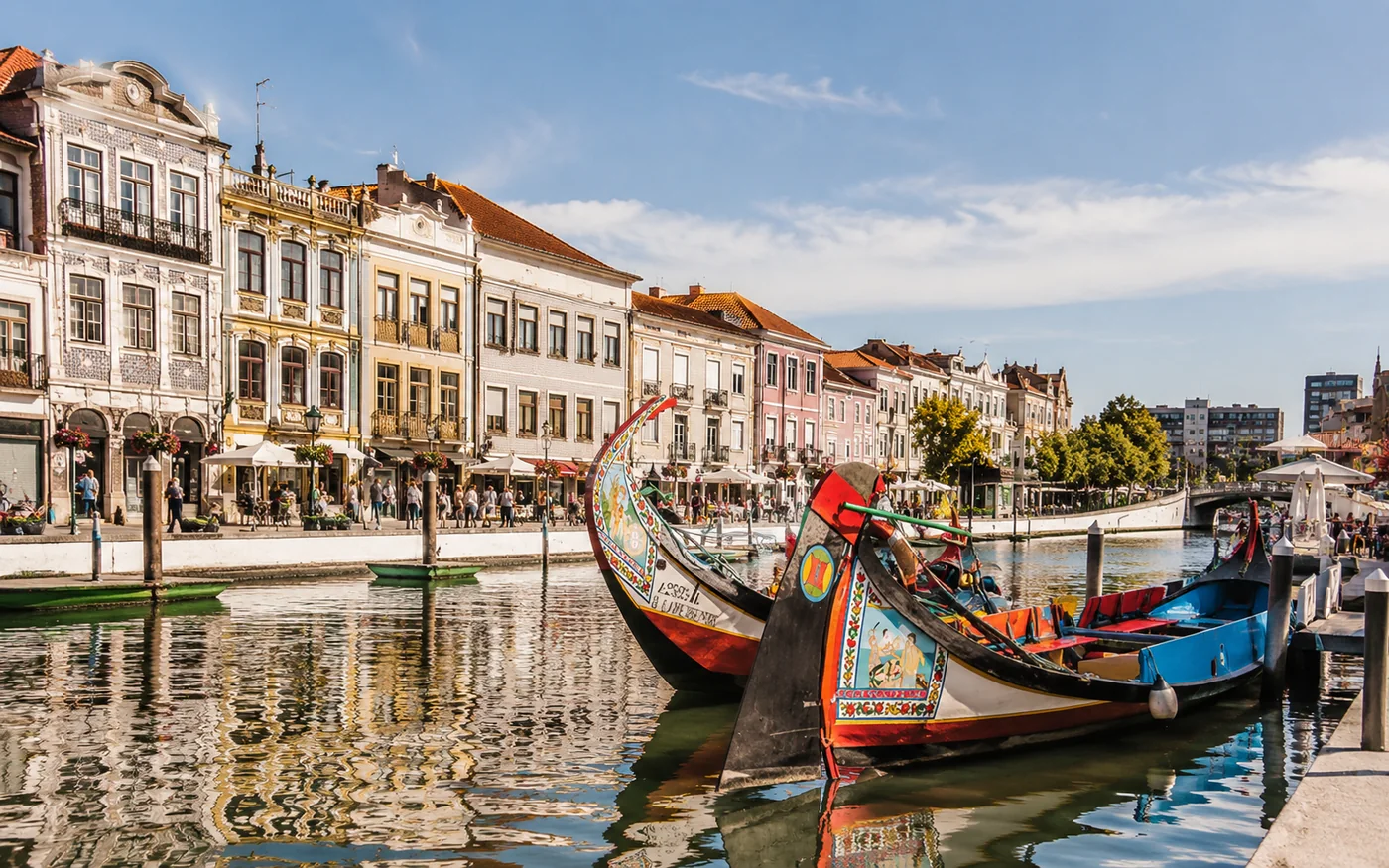 Aveiro canal and traditional moliceiro boats, an optional stop on a Lisbon to Porto private transfer