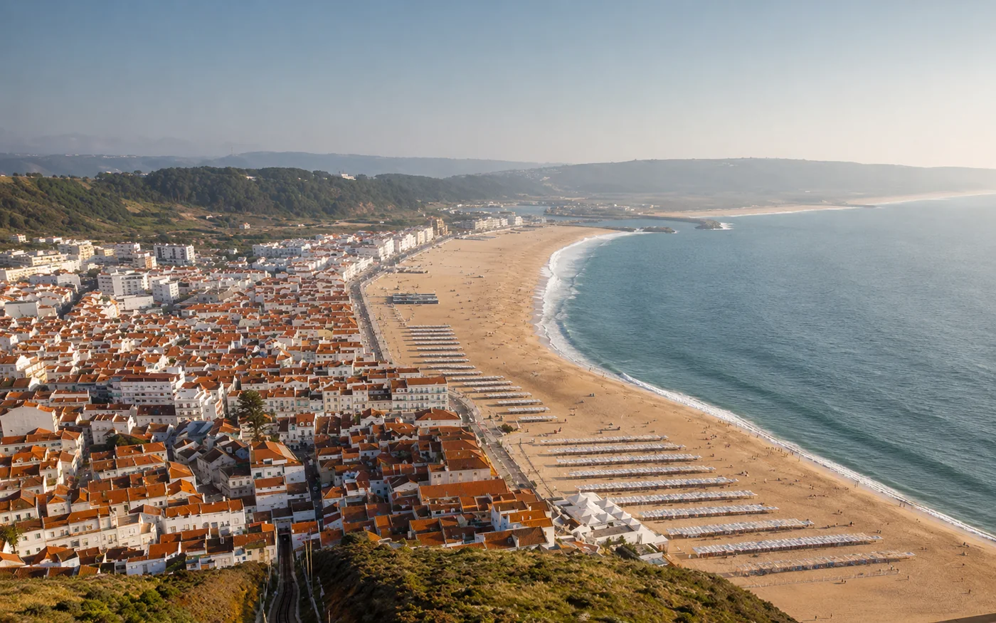 Nazare coastline and beach, an optional stop on a Lisbon to Porto private transfer